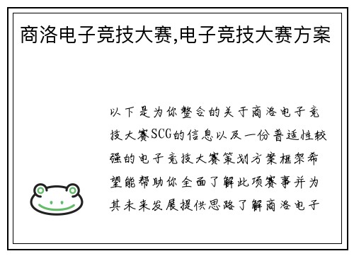 商洛电子竞技大赛,电子竞技大赛方案
